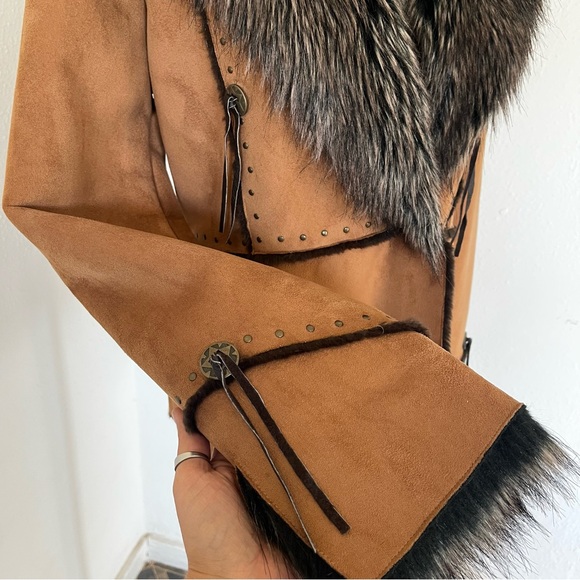 Regent Park Faux Suede & Fur Trim and Brown Crossover Jacket - Picture 4 of 9